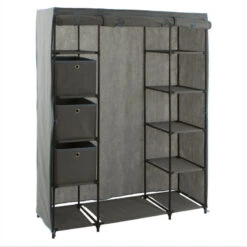 Armoire 1 Penderie + étagères + Boites Gris 5Five -ATMOSPHERA Soldes Boutique armoire 1 penderie etagere grise 3