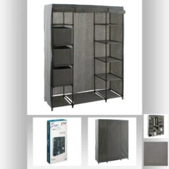 Armoire 1 Penderie + étagères + Boites Gris 5Five -ATMOSPHERA Soldes Boutique armoire 1 penderie etagere grise 4