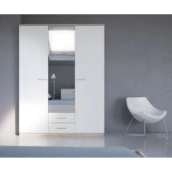 Demeyere Armoire 3 Portes Coloris Blanc Et Naturel Lena -ATMOSPHERA Soldes Boutique armoire 3 portes coloris blanc et naturel lena 2