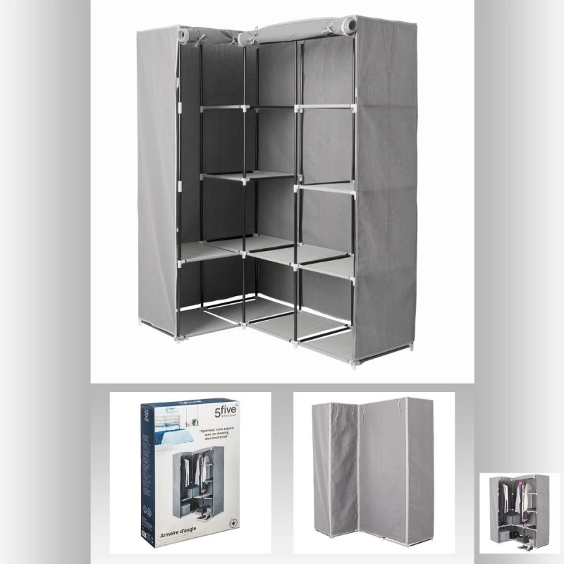 Armoire D'angle 1 Penderie / 10 étagères Gris Atmosphera 3 Armoire D'angle 1 Penderie / 10 étagères Gris Atmosphera – Image 3
