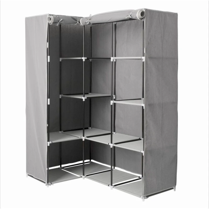 Armoire D'angle 1 Penderie / 10 étagères Gris Atmosphera 1 Armoire D'angle 1 Penderie / 10 étagères Gris Atmosphera