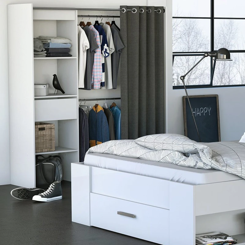 Demeyere Dressing Extensible Blanc Perle Avec Rideau Taupe 3 Demeyere Dressing Extensible Blanc Perle Avec Rideau Taupe – Image 3