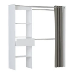 Demeyere Dressing Extensible Blanc Perle Avec Rideau Taupe 9 Demeyere Dressing Extensible Blanc Perle Avec Rideau Taupe -ATMOSPHERA Soldes Boutique armoire placard extensible avec rideau blanc perle 3