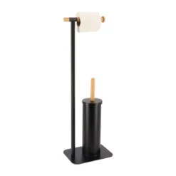 Devant -ATMOSPHERA Soldes Boutique brosse derouleur wc metal noir et bambou 1