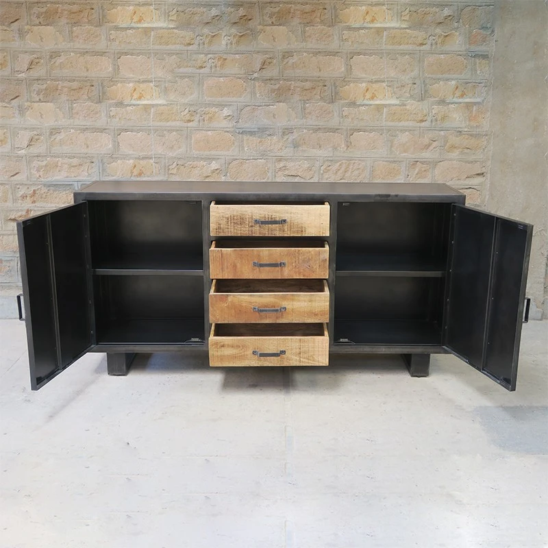 Buffet Métal Et Bois Jodhpur 2 Portes 4 Tiroirs 4 Buffet Métal Et Bois Jodhpur 2 Portes 4 Tiroirs – Image 4