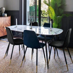 Chaise Velours Bleu Pieds Gold Tyka Atmosphera -ATMOSPHERA Soldes Boutique chaise velours bleu gold tyka atmosphera 2