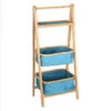 Colonne Pliante 2 Paniers Bleus Et 1 Plateau En Bambou -ATMOSPHERA Soldes Boutique colonne pliante 2 paniers bleus et 1 plateau en bambou