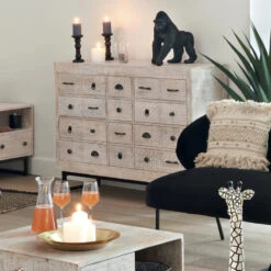 Commode 12 Tiroirs Ajay Manguier Sculpté Atmosphera -ATMOSPHERA Soldes Boutique commode 12 tiroirs ajay manguier sculpte atmosphera 7