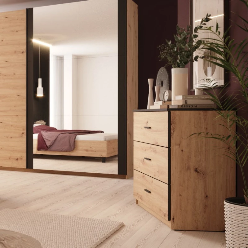 Commode 3 Tiroirs Nantes Noir Et Bois 2 Commode 3 Tiroirs Nantes Noir Et Bois – Image 2