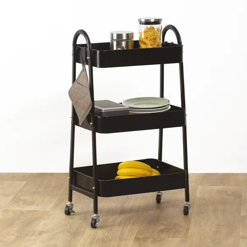 Desserte 3 Niveaux à Roulettes Métal Noir 5Five 2 Desserte 3 Niveaux à Roulettes Métal Noir 5Five – Image 2