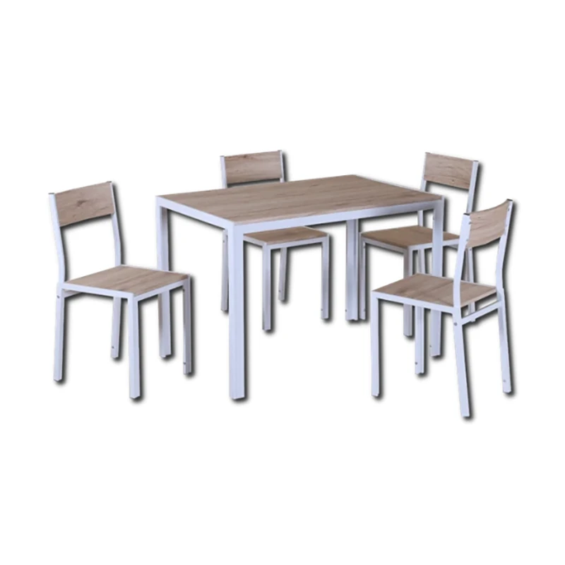 Ensemble Table + 4 Chaises Métal Blanc Et Effet Bois Clair 2 Ensemble Table + 4 Chaises Métal Blanc Et Effet Bois Clair – Image 2