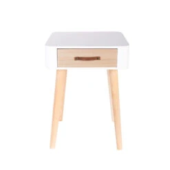 Table De Chevet Pieds Bois 1 Tiroir Blanc -ATMOSPHERA Soldes Boutique table de chevet pieds bois 1 tiroir blanc 3