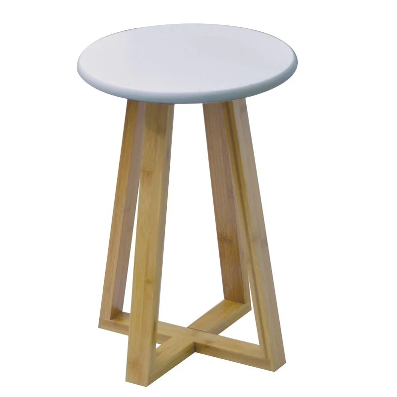 Tabouret Avec Pieds En Bambou & Plateau Blanc 2 Tabouret Avec Pieds En Bambou & Plateau Blanc – Image 2