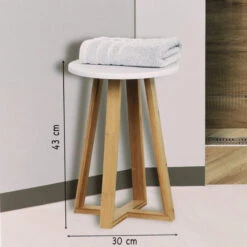 Tabouret Avec Pieds En Bambou & Plateau Blanc 5 Tabouret Avec Pieds En Bambou & Plateau Blanc -ATMOSPHERA Soldes Boutique tabouret avec pieds en bambou plateau blanc 1 2