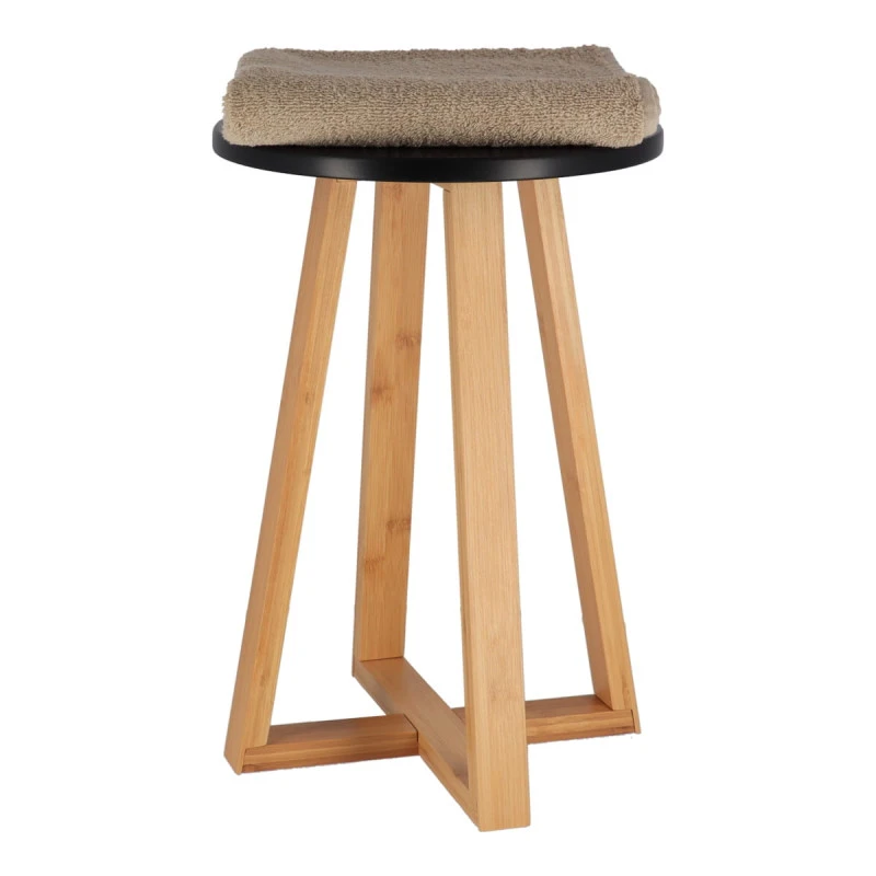 Tabouret Avec Pieds En Bambou & Plateau Noir 2 Tabouret Avec Pieds En Bambou & Plateau Noir – Image 2