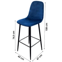 Devant -ATMOSPHERA Soldes Boutique tabouret de bar en velours bleu indigo pieds metal inoui 1