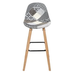 Tabouret De Bar Patchwork Gris Pieds Bois -ATMOSPHERA Soldes Boutique tabouret de bar patchwork gris pieds bois 3