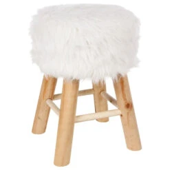 Tabouret Fourrure Blanc Atmosphera