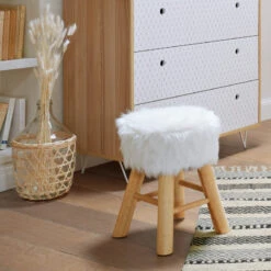 Tabouret Fourrure Blanc Atmosphera -ATMOSPHERA Soldes Boutique tabouret fourrure blanc atmosphera 3
