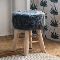 Tabouret Fourrure Gris Atmosphera -ATMOSPHERA Soldes Boutique tabouret fourrure gris atmosphera 2